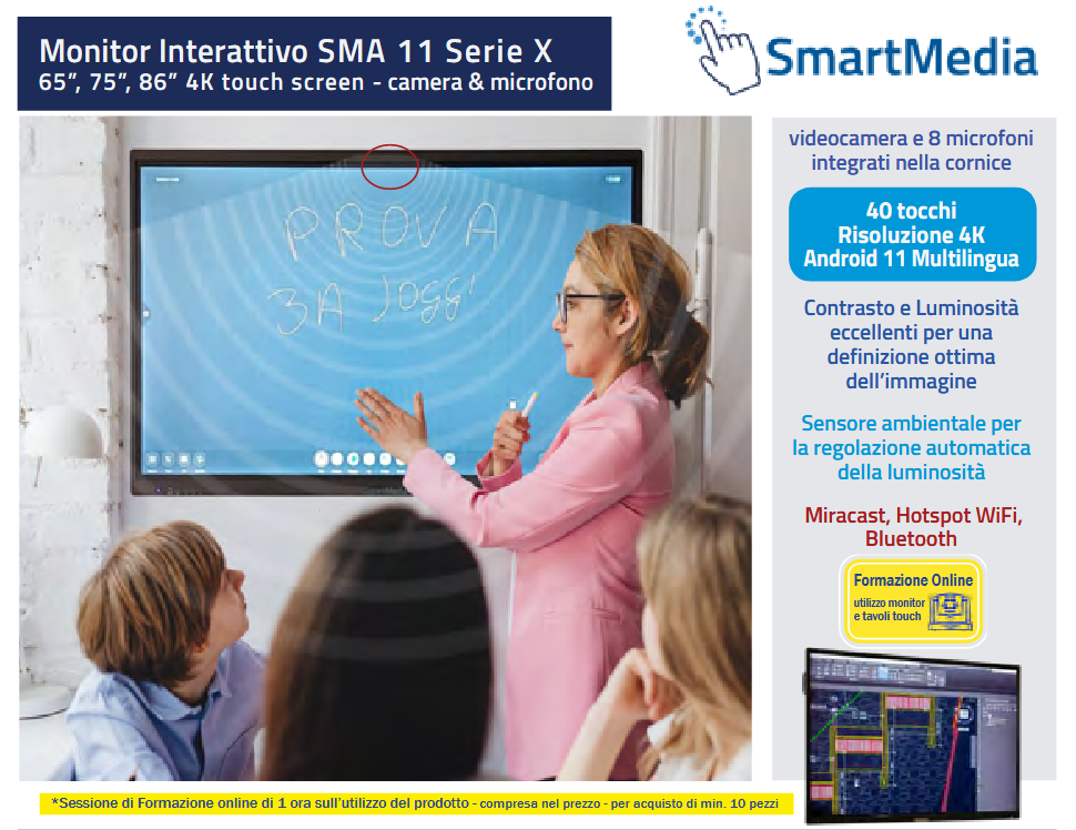 Monitor Interattivo SmartMedia SMA 11 Serie X con Webcam